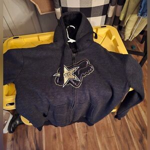 Vintage Dark Heather Gray Zip-Up Hoodie with Star & Fox Patch